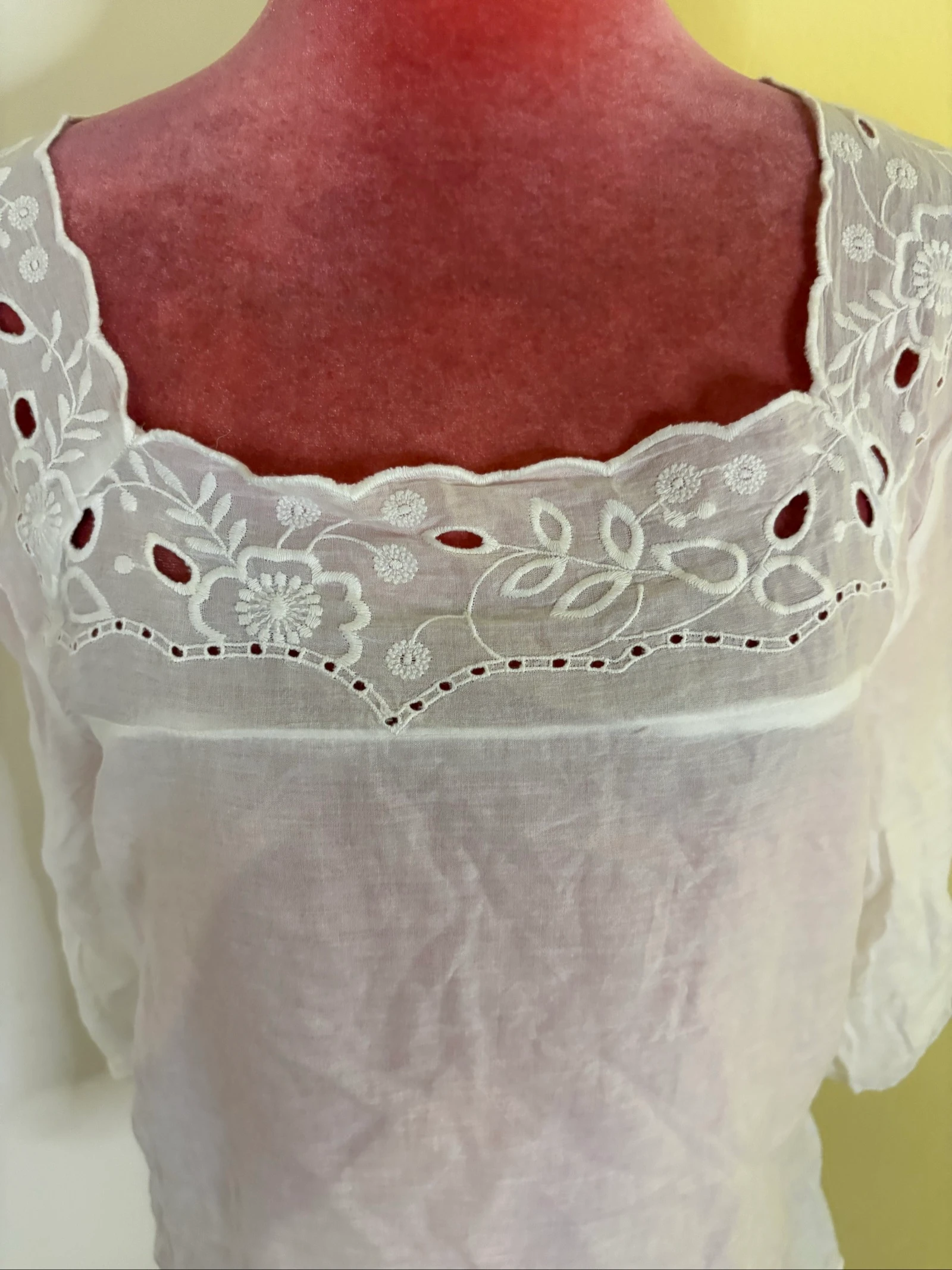 Romantic White Blouse with English Embroidery - Square Neckline – photo 2